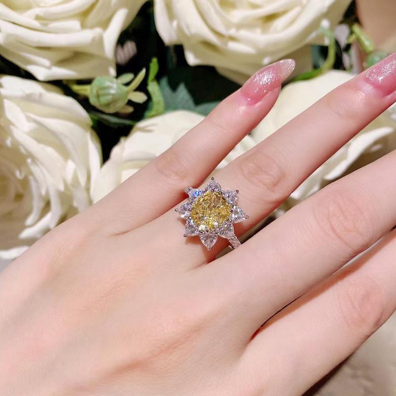  Bella Box Concise Gorgeous Flower Shape Yellow Opening  Rings For Women Charm Wedding Engagement Fine Jewelry New Trendy
