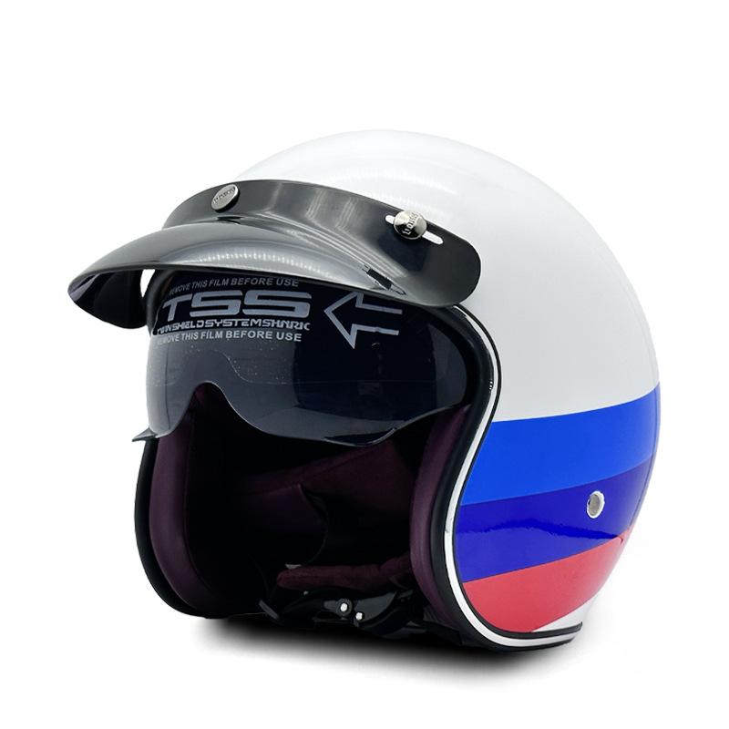 Export vintage 3/4 Motorcycle helmet with built-in visor in latte style DOT Authentication