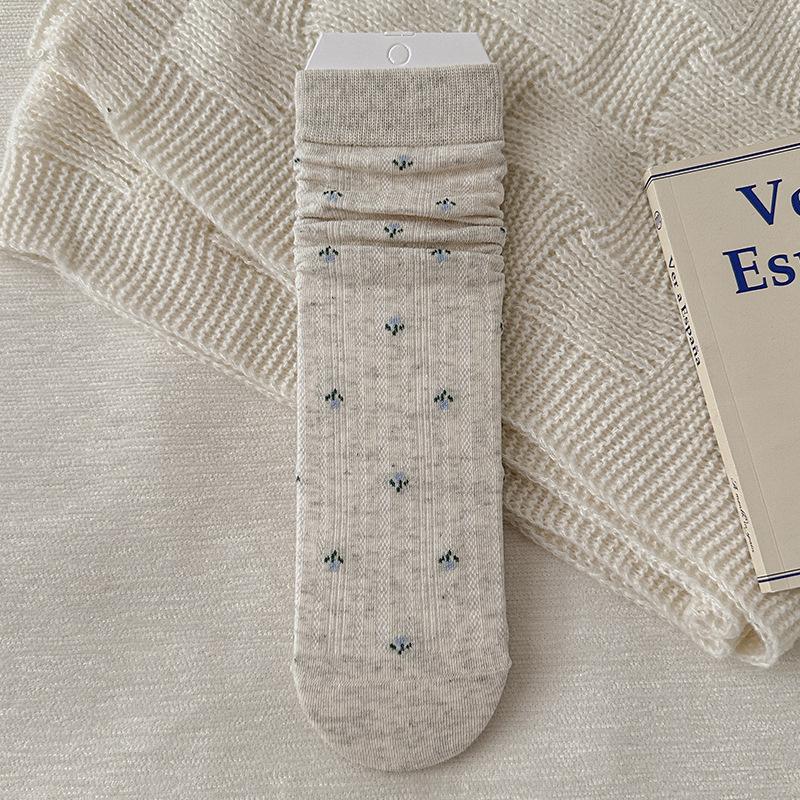 Socks Pure Cotton Tube Socks Season Cute Sweet Little Floral Versatile Cotton Boneless Pile Socks Women