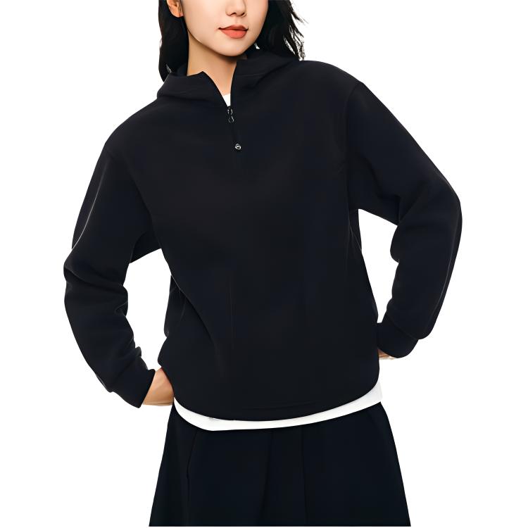 Anta Loose Comfortable Casual Hoodie Women Tops Basic-Black 962447703-1