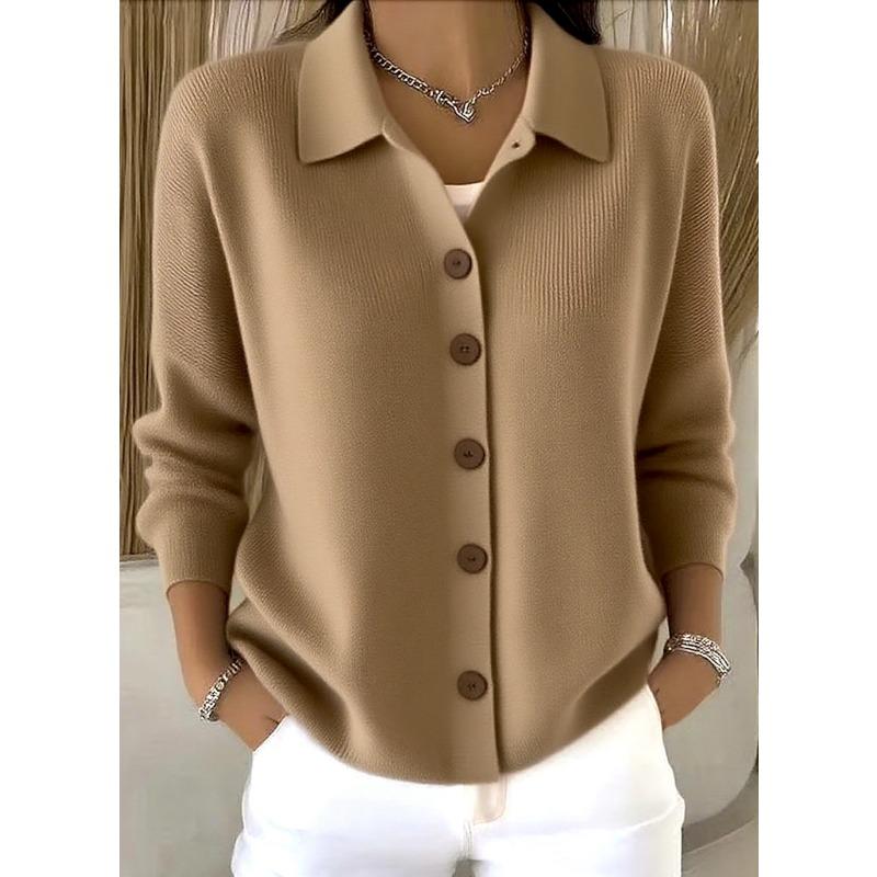 Women S Loose Knit Cardigan V Neck Long Sleeve Solid Color Outerwear