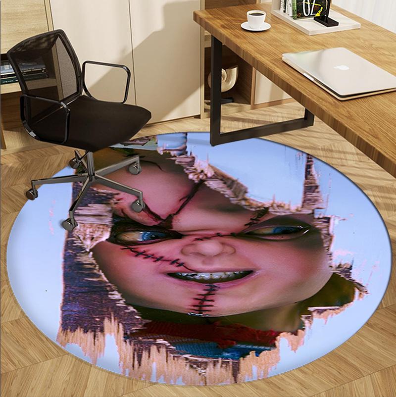 Bride of Chucky Pattern Round Rug, Indoor/Outdoor Mat, for Picnic, Gameroom, Bedroom, Office, Living Room, Home Decor Carpet, Birthday Gift