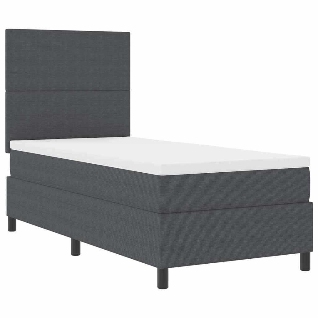 Box Spring Bed in Dark Grey and White 80 x 200 cm Cord Fabric