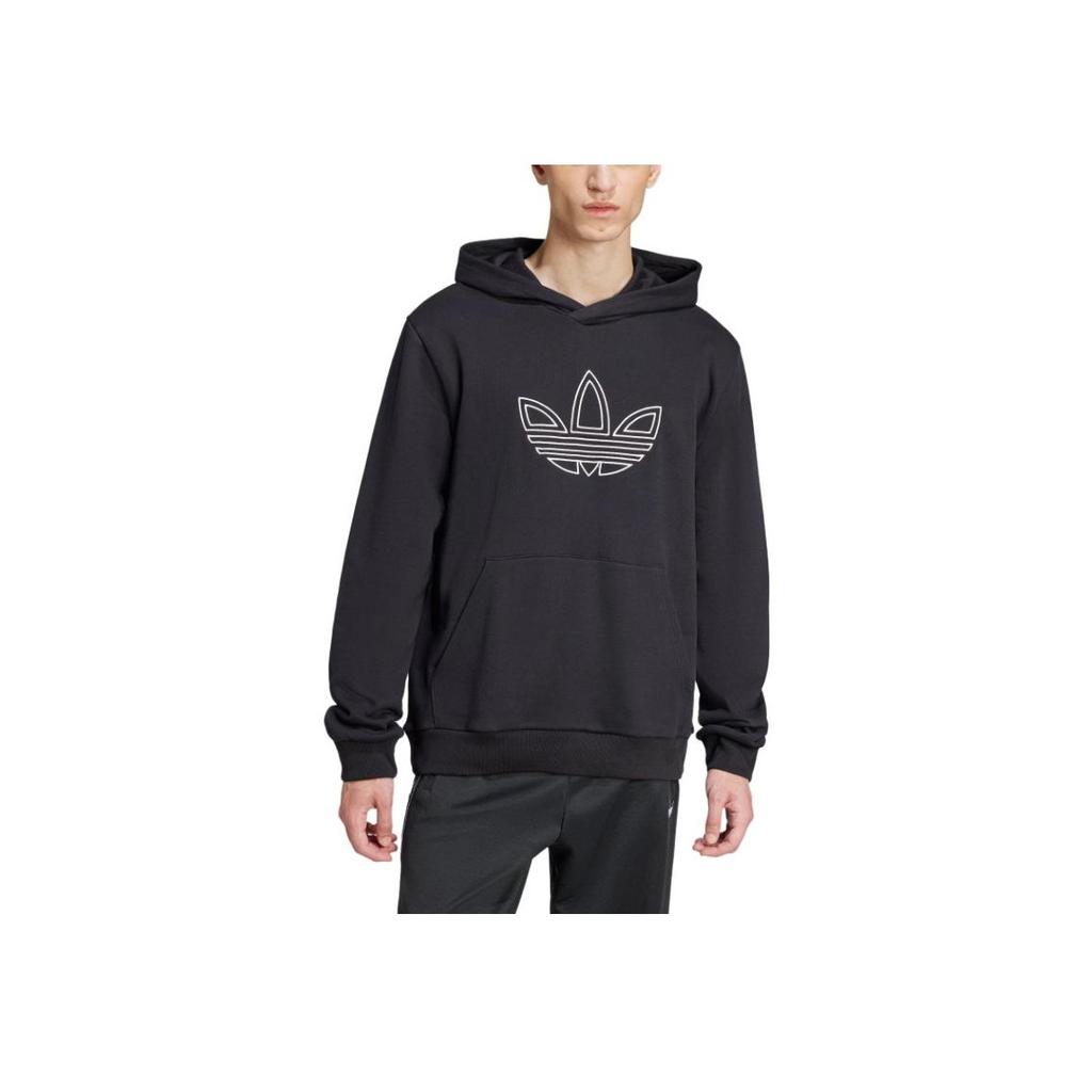 Adidas Originals Trefoil Hoodie FW24 Outline Series Fashion Comfortable Soft Hooded Sweatshirt Men Hoodies Black JJ1506