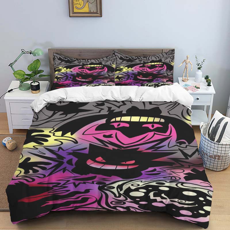 New 2026 Gengar-themed Duvet and Pillowcases – Suitable for Single, Double, King, and Queen Beds.