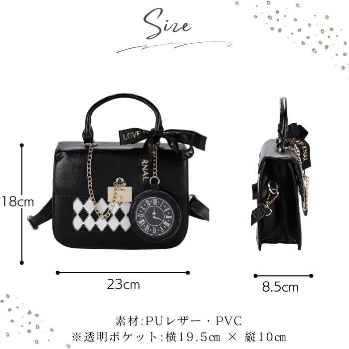 Harujio Ita Concealable Shoulder Mini Stylish and Perfect for Fan Adult Leather Look Bag, Small, Bag, 2-Way Handbag/Shoulder Bag, Black/White, Cute,