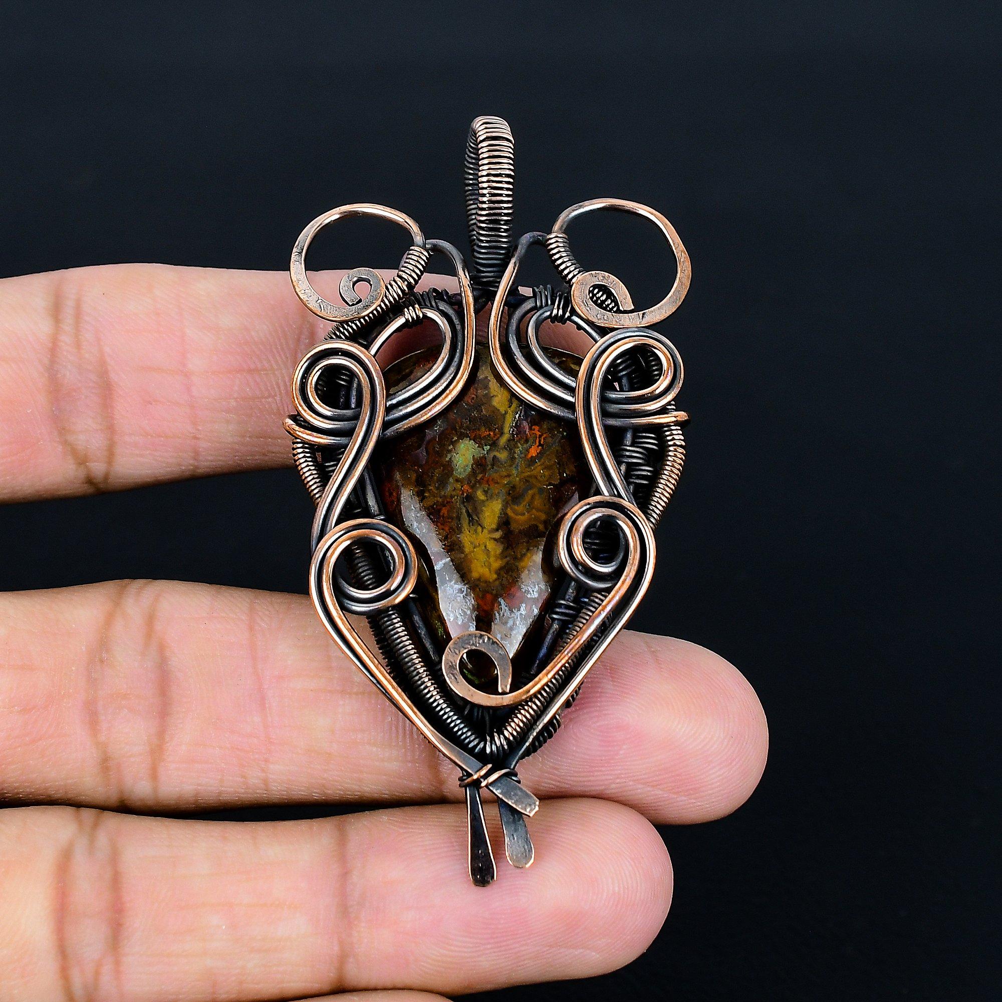 

Seam Agate Pendant Gemstone Handmade Jewelry, 999 Copper Wire Wrapped Pendant, Gift For Wife Jewelry 2.55 Inches