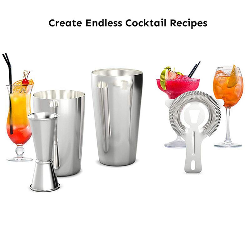 

ABWR-Cocktail Shaker Set: Professional Boston Shaker, Cocktail Strainer And Jigger Set. 8 Piece Premium Stainless Steel срібний