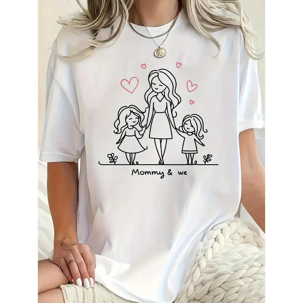 MommyWe Love Pattern Printed Womens Top Tshirt Round Neck Short Sleeve Casual Womens Summer Tshirt Clothing