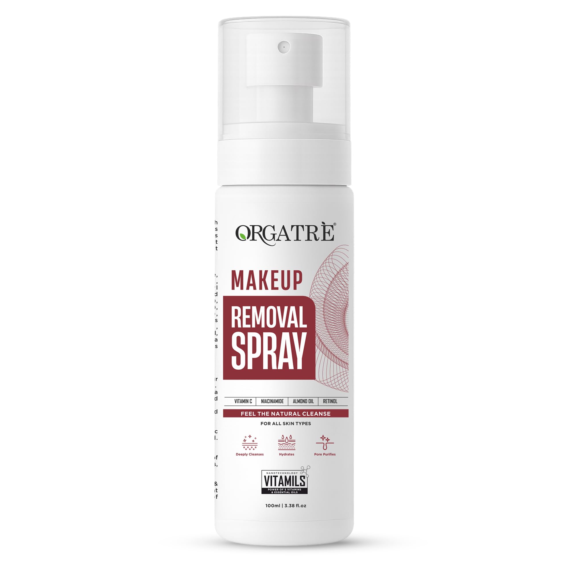 

Orgatre Makeup Removal Spray for Women | Makeup Cleansing Water with Vitamin C, Niacinamide, Almond Oil & Retinol | Removes Waterproof Makeup, SP