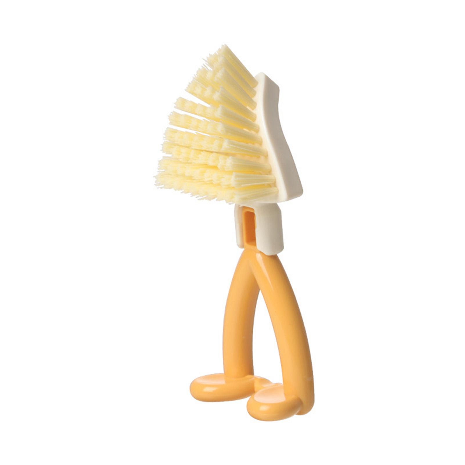 Foldable Triangular Cleaning Brush with Stand Multi-Surface Scrubber for Stove Bathroom Sink Kitchenware yellow