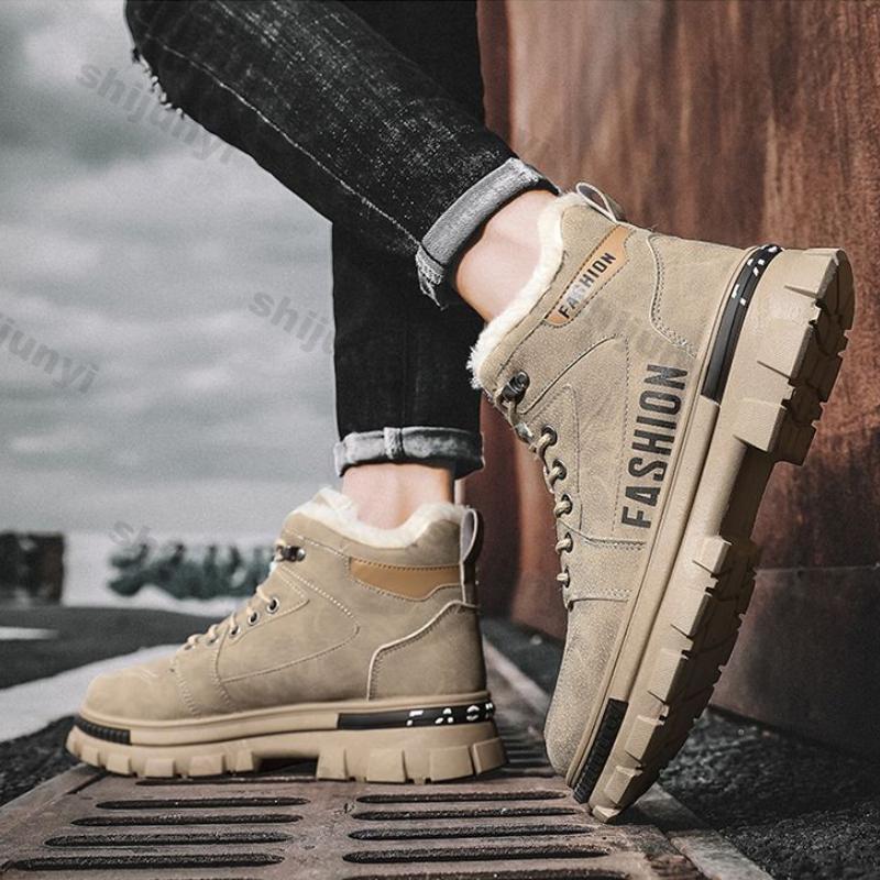 Fashion Men's Winter Outdoor Casual Boots Thick Bottom Lace-up Warm Cotton Shoes Men Work Fashion Wear Resistant Sports Non-slip Boots