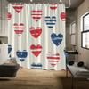 Vintage American Flag Hearts Shower Curtain, Patriotic Design on Beige, Fade-Resistant Polyester,  Machine Washable, Bath Decor