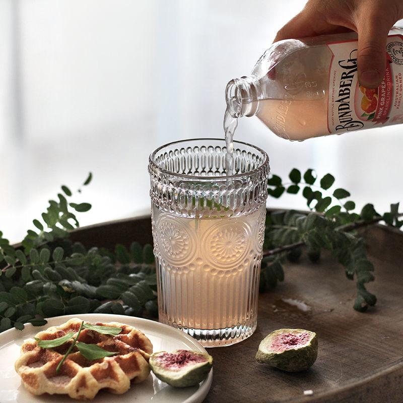 Nordic Style Retro Relief Sunflower Glass Coffee Cup Milk Cup Breakfast Cup Juice Cup