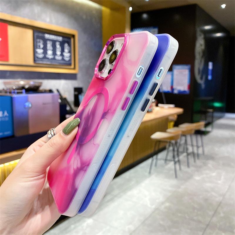 Luxury Watercolor Phone Case for iPhone 14 Plus Magnetic Cases Matte Marble Magnetic Transparent Cover for iPhone 13  14 Pro Max