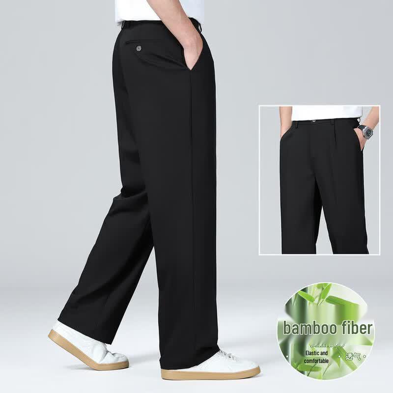 VEE KELLEN Men's Summer Bamboo Blend Straight-Leg Business Casual Trousers