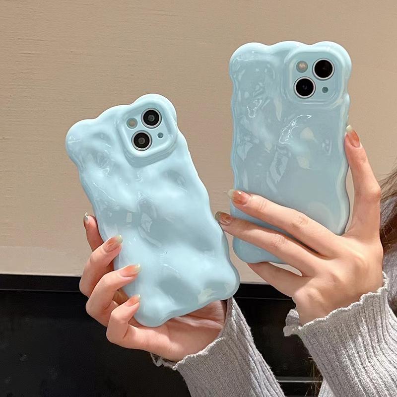 Ins  Macaron Blue Wave Bubbles Phone Case For For Iphone 16 Pro Max 17 Air 1 13 12 11 14 Plus Shockproof TPU Back Cover