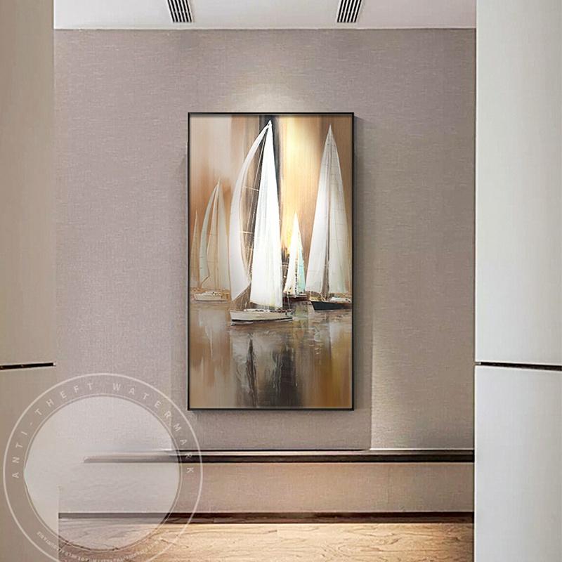 Abstract Brown Boat Canvas Painting Nordic Posters Prints Modern Landscape Wall Art Pictures for Living Room Aisle Decoration