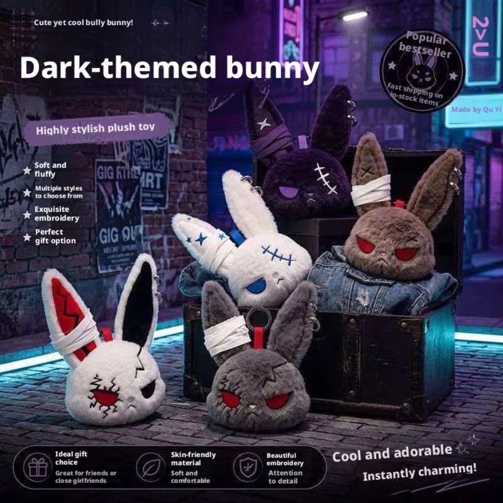 Plush Dark Bunny Plush Doll Embroidered Rabbit Bag Charm Cute Bunny Plush Keychain Daily Carry