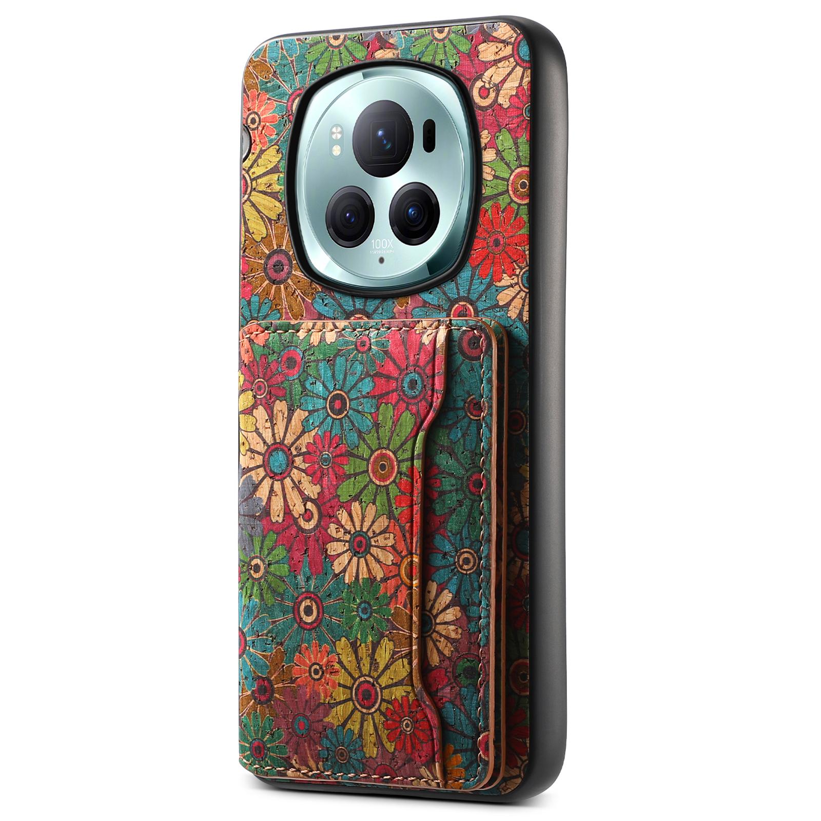

For Honor Magic6 Pro 5G Hybrid Case Floral Pattern Card Slot Kickstand Phone Shell Spring/Green