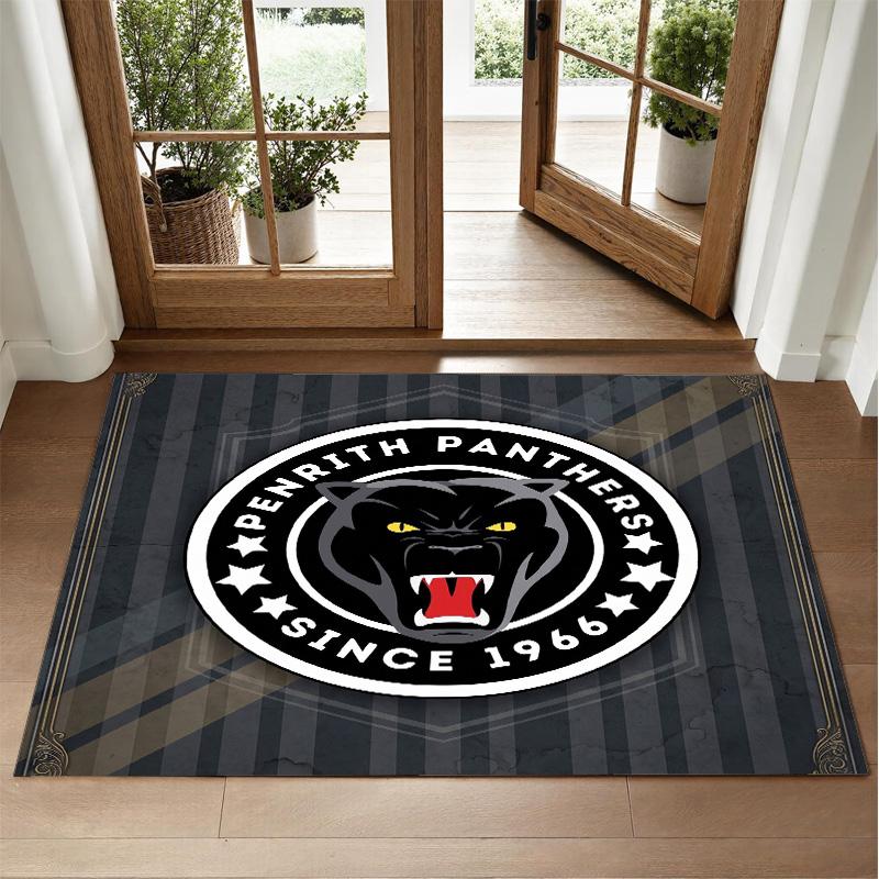 Penrith Panthers Design Crystal Velvet Rug Soft Decorative Mat for Bedroom Entrance