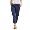 Women's Elastic Waist Straight Leg Linen Cotton Casual Pants Loose Fit Pocket Trousers