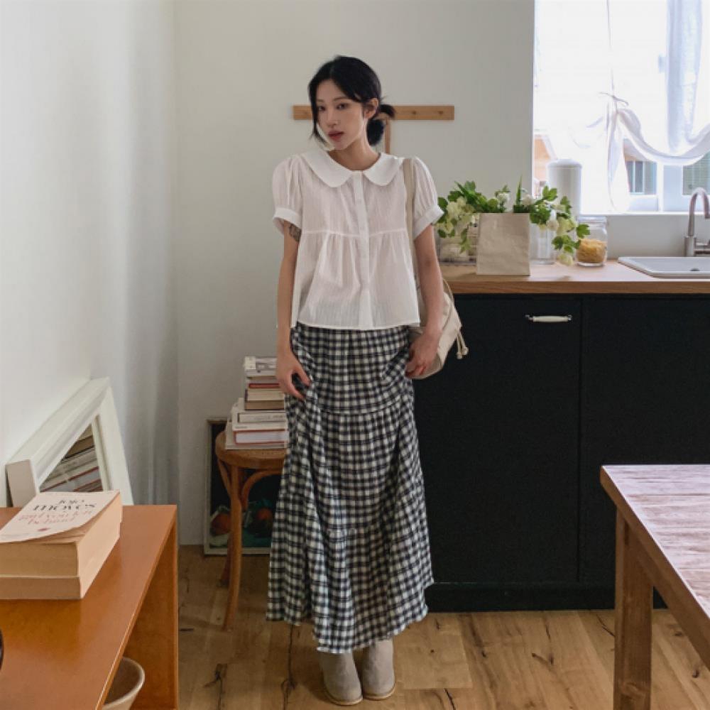 New ArrivalS Open Run Women S Check Pattern Flare Long Skirt Cotton Pintuck