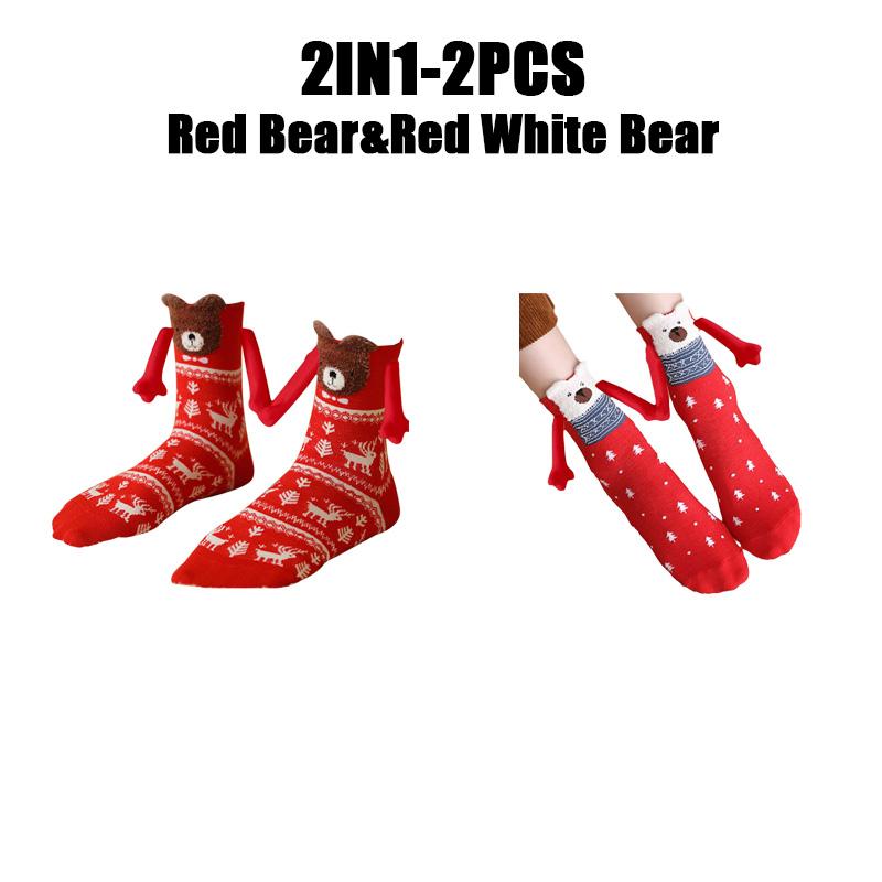 12PCS Christmas Socks Fall and Winter Cotton Magnet Hand-holding Socks Mid-calf Socks Cute Couple Socks Cartoon Christmas Socks
