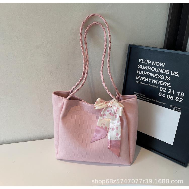 

2025 summer new fashion silk scarf portable shoulder large capacity tote bag women s bag simple texture armpit bag