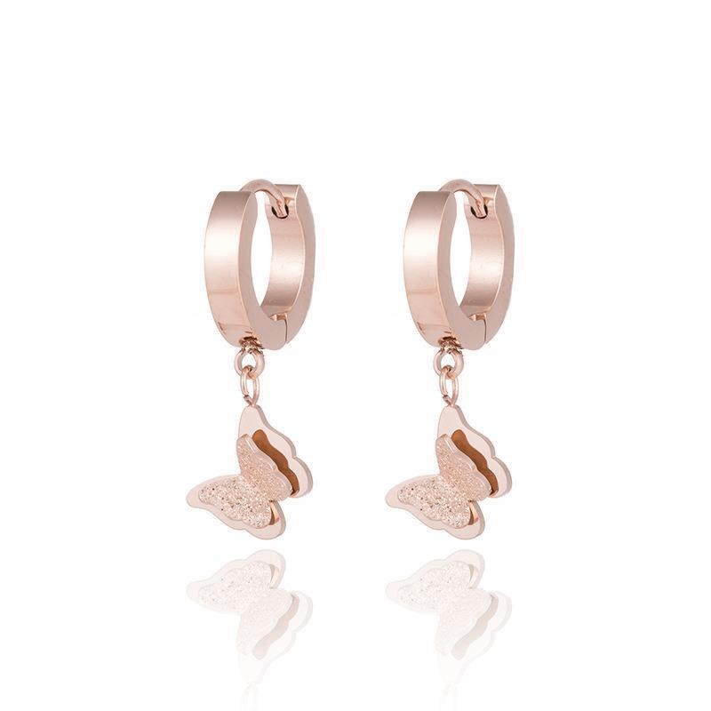 Rose Gold Titanium Butterfly Earrings - Elegant & Trendy Women's Ear Accessories