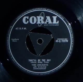 7inch Record CRICKETS - That'll Be The Day 45Q72279 CORAL 1957 UK Rock Used