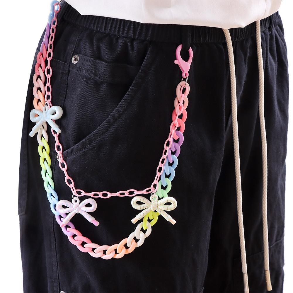 Punk Style Metal Waist Chain With Colorful Acrylic Butterfly For Youth And Teens