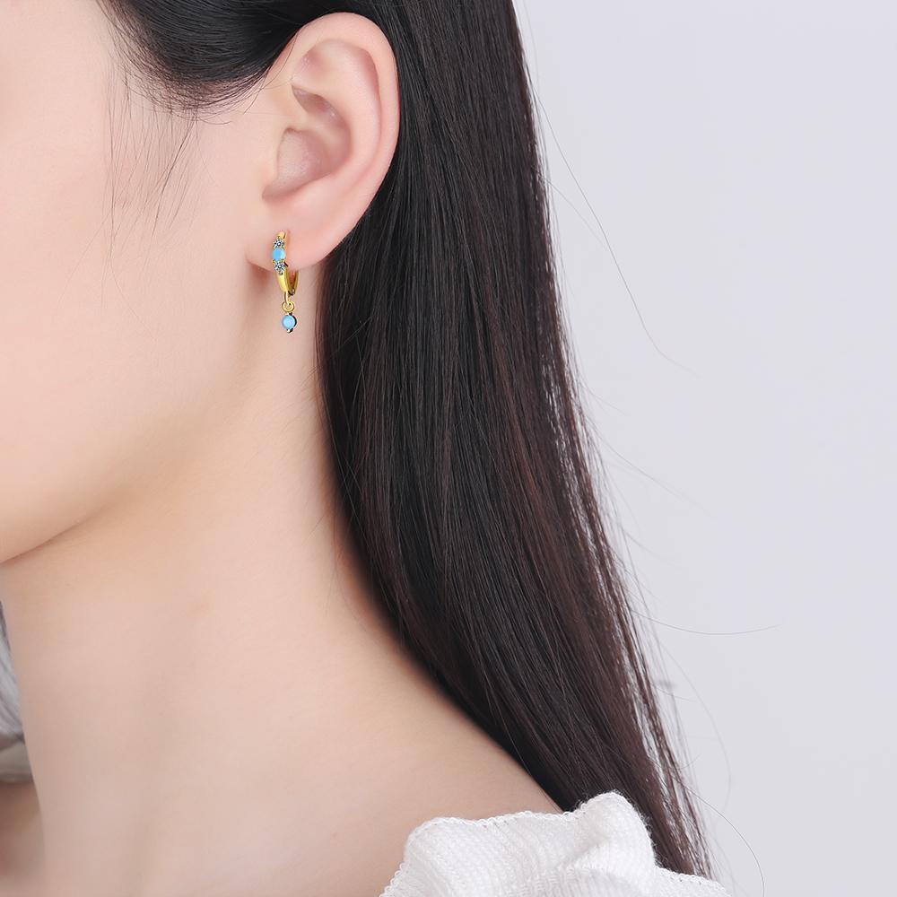 Ni Style 925 Silver Earrings Inlaid Turquoise Crystal Zircon Earrings Woman Charm Jewelry Gift