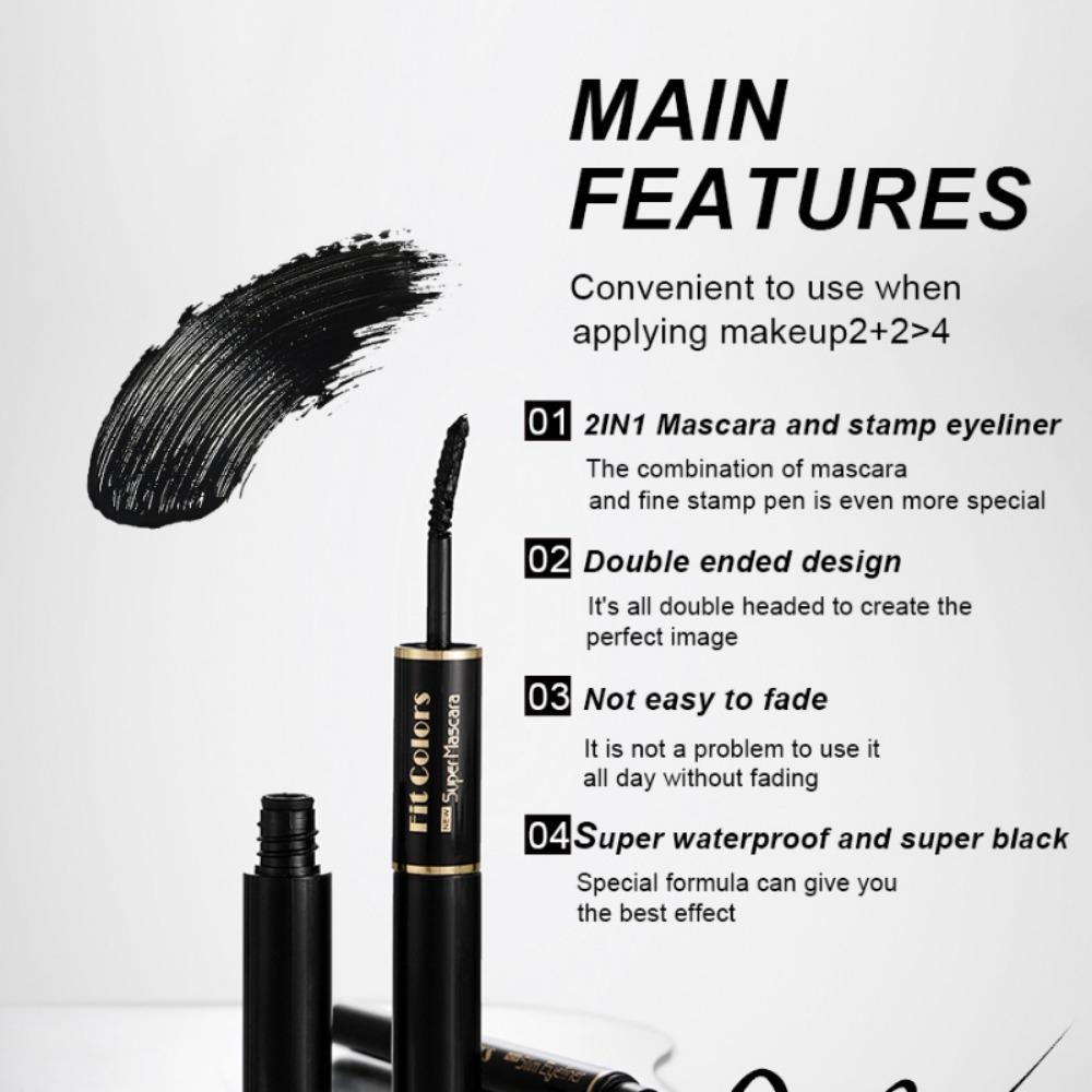 Fit Colors Two -headed Mascara+seal Eyeliner Pen Combination Suits Thick Curls Curls and Waterproof Without Blooming