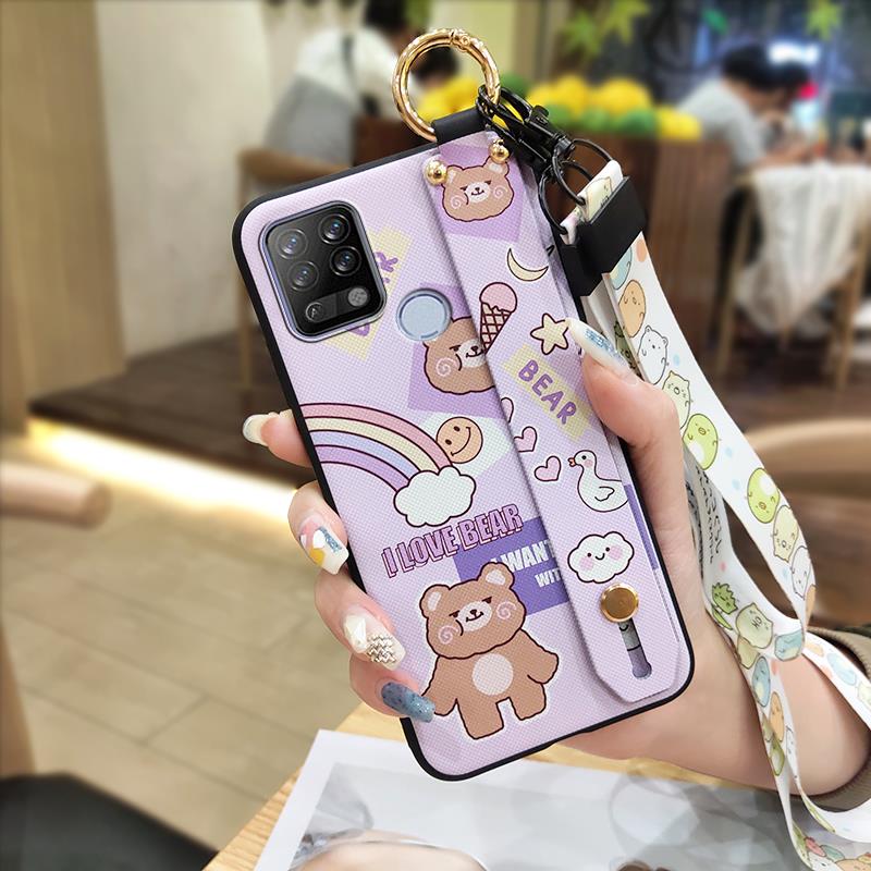 Lanyard Dirt-resistant Phone Case For Tecno Pova/LD7 Soft Case Back Cover Anti-knock Durable Protective Cute Cartoon