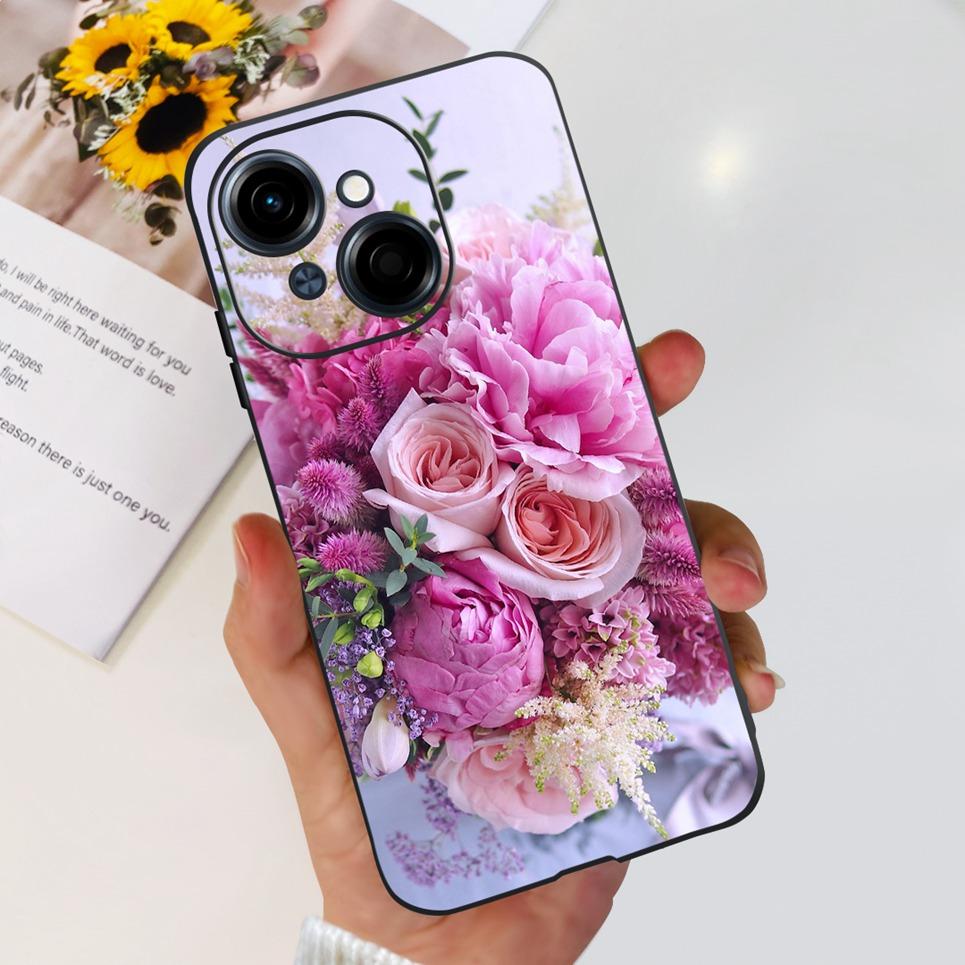 Flower Butterfly Women Fashion Back Cover For Tecno Spark GO 1 Spark GO 2025 Phone Funda Black Matte Soft TPU Silicone