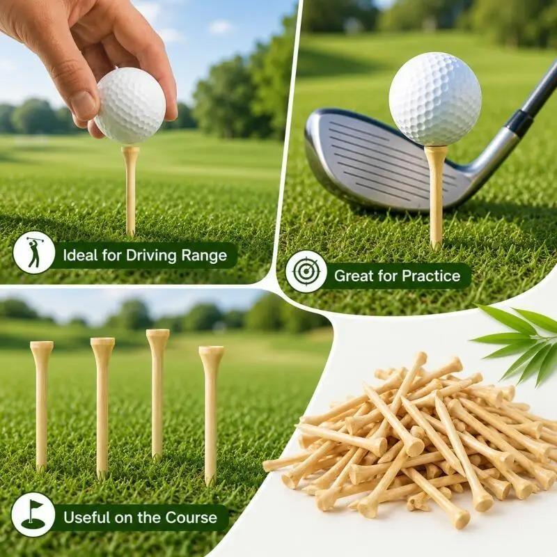100 Count Golf Tees Bamboo Tee Golf Balls Holder 4 Sizes Available Stronger Than Wood Tees Drop Ship 42mm 54mm 70mm 83mm