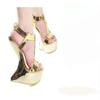 Fashion Strange Style Heel Women Novelty Shoes Metallic Leather Fashion High Heels Slingback T-Tied Mixed Color Summer Sandals