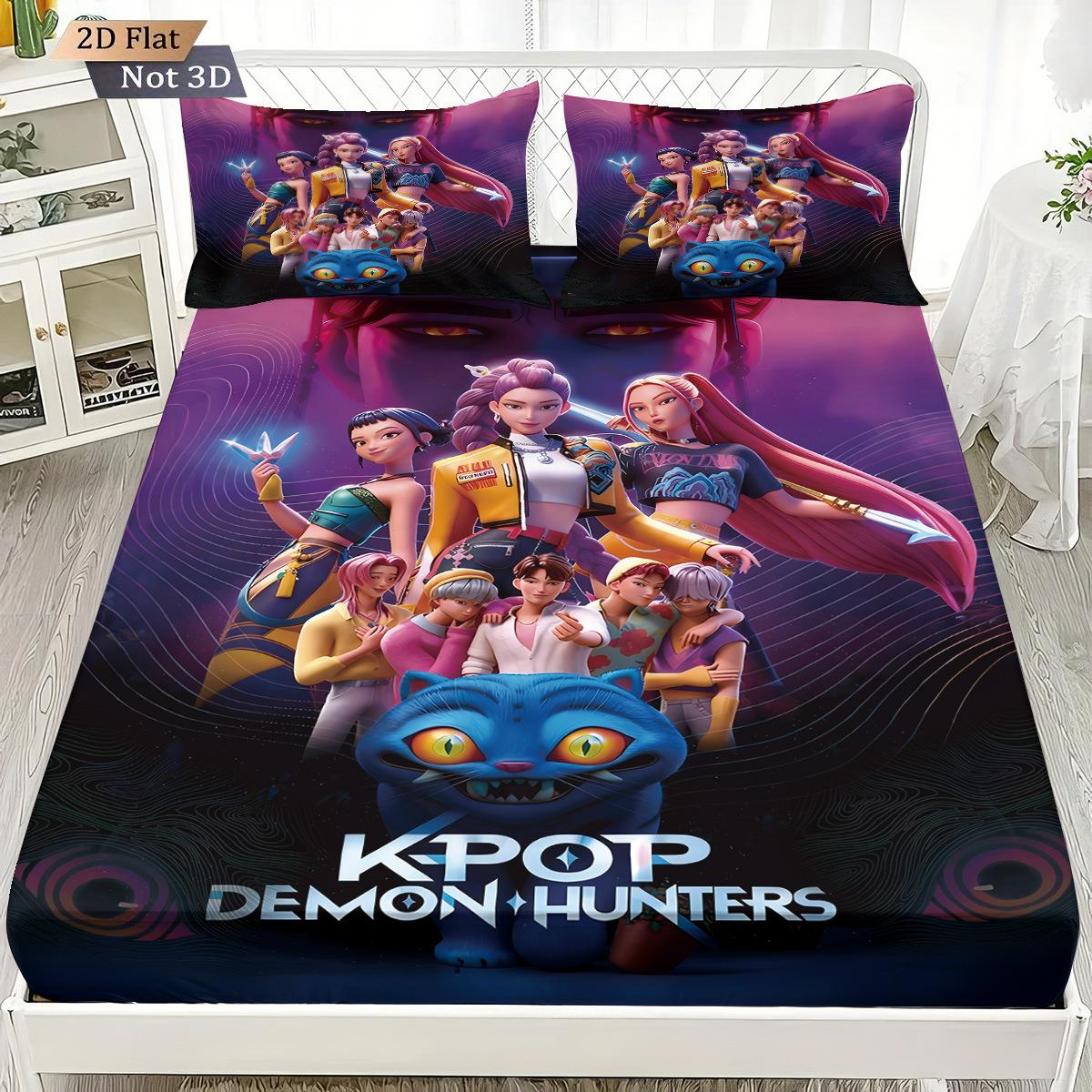 

K-Pop bed hat pillowcases Bedding Set Demon Hunters Themed Colorful Print Polyester Student Dormitory Sheet Cover Home Textile 90x191cm