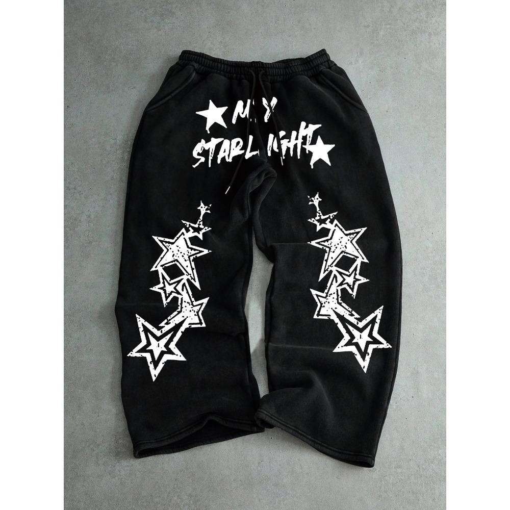 

Men s Casual Pants with Star Print, Loose Fit Drawstring of Regular Length, Comfortable and Breathable, Suitable for Weekend Casual Wear S