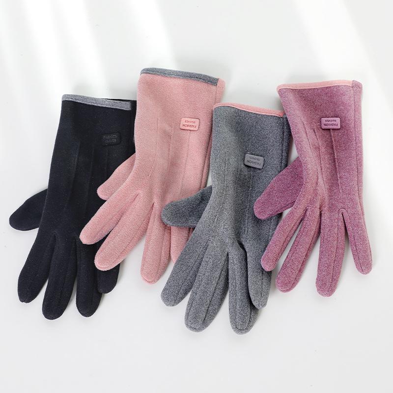 Gants d'hiver épais en peluche pour femmes, mode chaude en daim, gants d'extérieur pour dames, gants de conduite à écran tactile, mitaines de cyclisme de sport