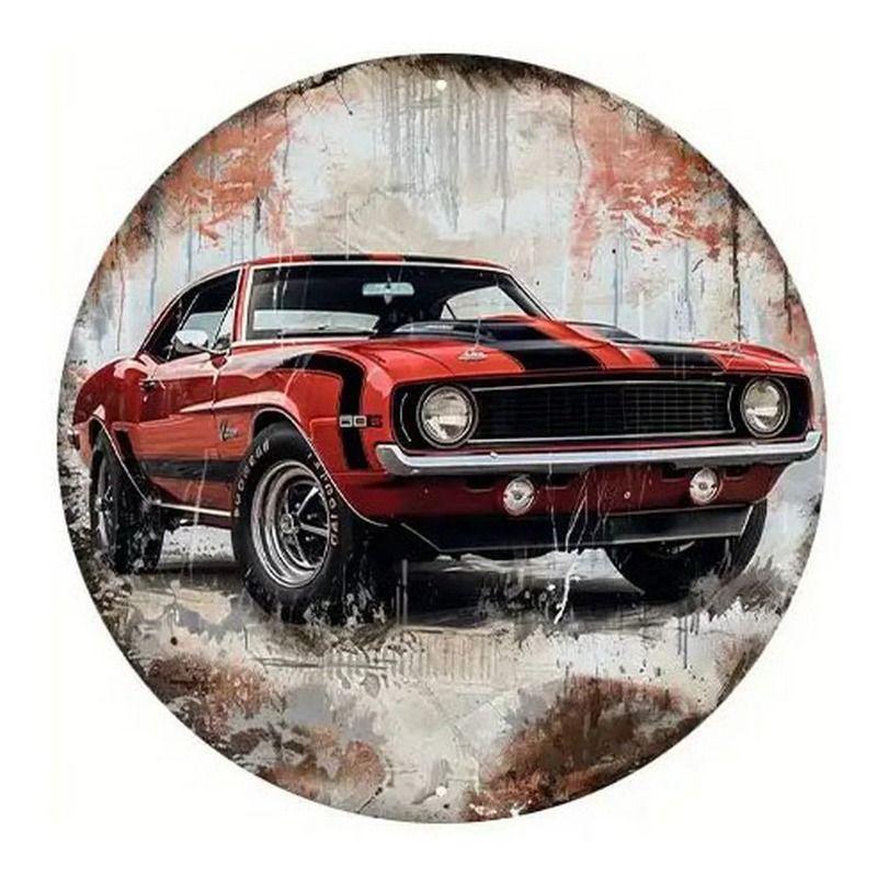 2D Retro Car Tin Painting for Bars Cafes Interior Wall Decor