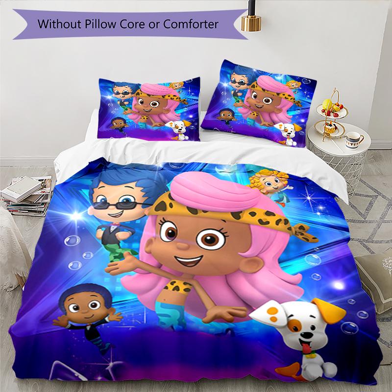 3pcs Bubble Guppies Design Cover Set - HD Printed Bedding with 1 Cover and 2 Pillowcases - Perfect for Home and Dorm Decor