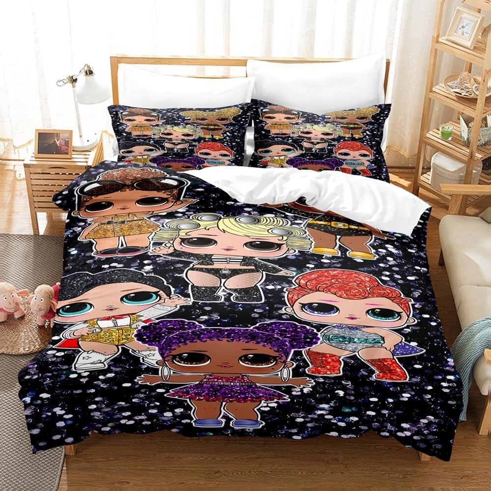 Cartoon 3D Printed Bedding Set LOL Girl Duvet Cover Pillowcase Single/Twin/Full/Queen Size for Fans Bedroom Decor
