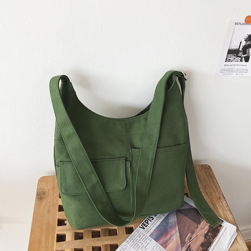 Японская сумка через плечо Простая однотонная холщовая сумка-мессенджер Портативная сумка-тоут для покупок Школьная сумка для девочки