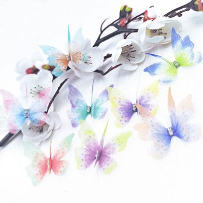 50Pcs 3D Organza Fabric Butterfly Appliques Gradient Color Translucent Simulation Mesh Butterfly Patch Double-layer