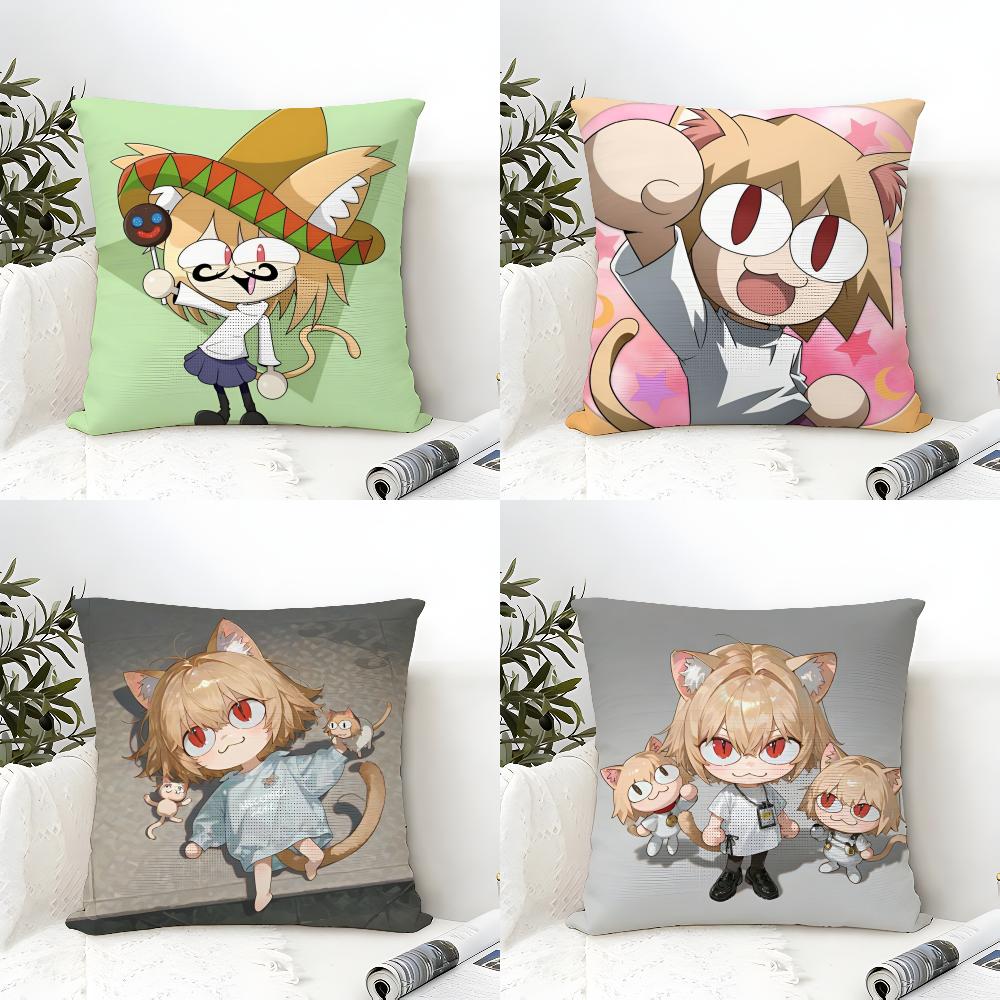 Kawaii Neco Arc Anime Pillow Case Natural Linen Double-Sided Printing Sofa Home Decor Cushion Cover