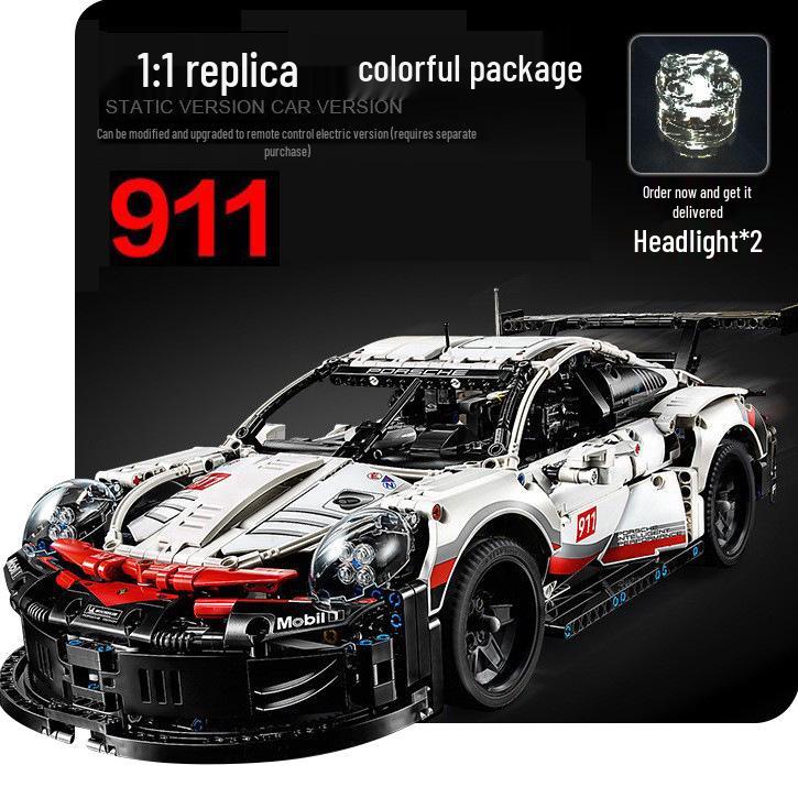 Model samochodu sportowego Porsche 911RSR: Zdalne sterowanie i montaż DIY kompatybilny z Lego