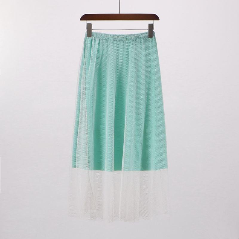 

Big Sale [WM] Pinshangtuan Discount European and American Women s Clothing Spring Elastic Waist Mesh A- line Skirt Long Dress 0f163 Green White Free size (short)