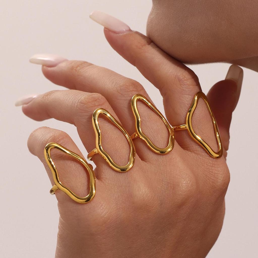Qiong Yao 18K Gold Geometric Open Ring: Bold European American Style, Stainless Steel Index Finger Design